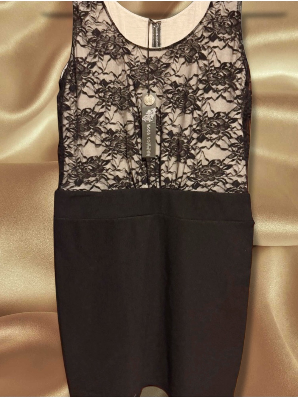 Poof Couture Black Mixed Fabric Sleeveless Dress NWT